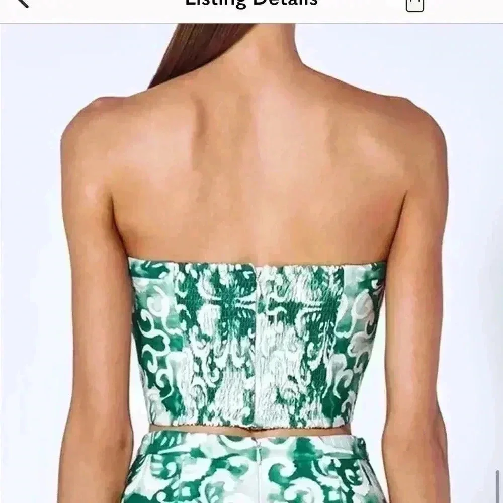 Alexis Isola Printed Bustier Small S Sage Cropped Top Strapless Sweetheart linen - Picture 6 of 9
